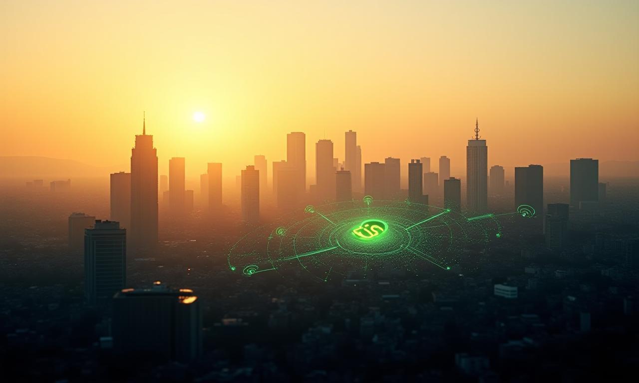 Skyline di Milano con sovrapposizione grafica antenne 5G